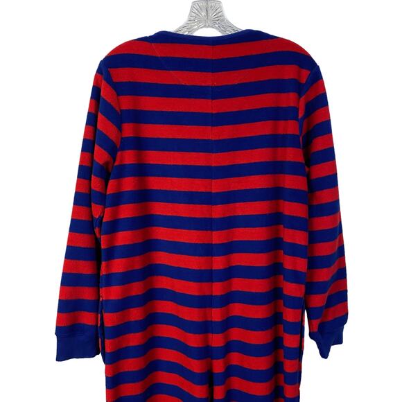 Adult NICK & NORA Sz S Sock Monkey One-Piece Pajamas Red Blue Stripe Fleece - Picture 8 of 11
